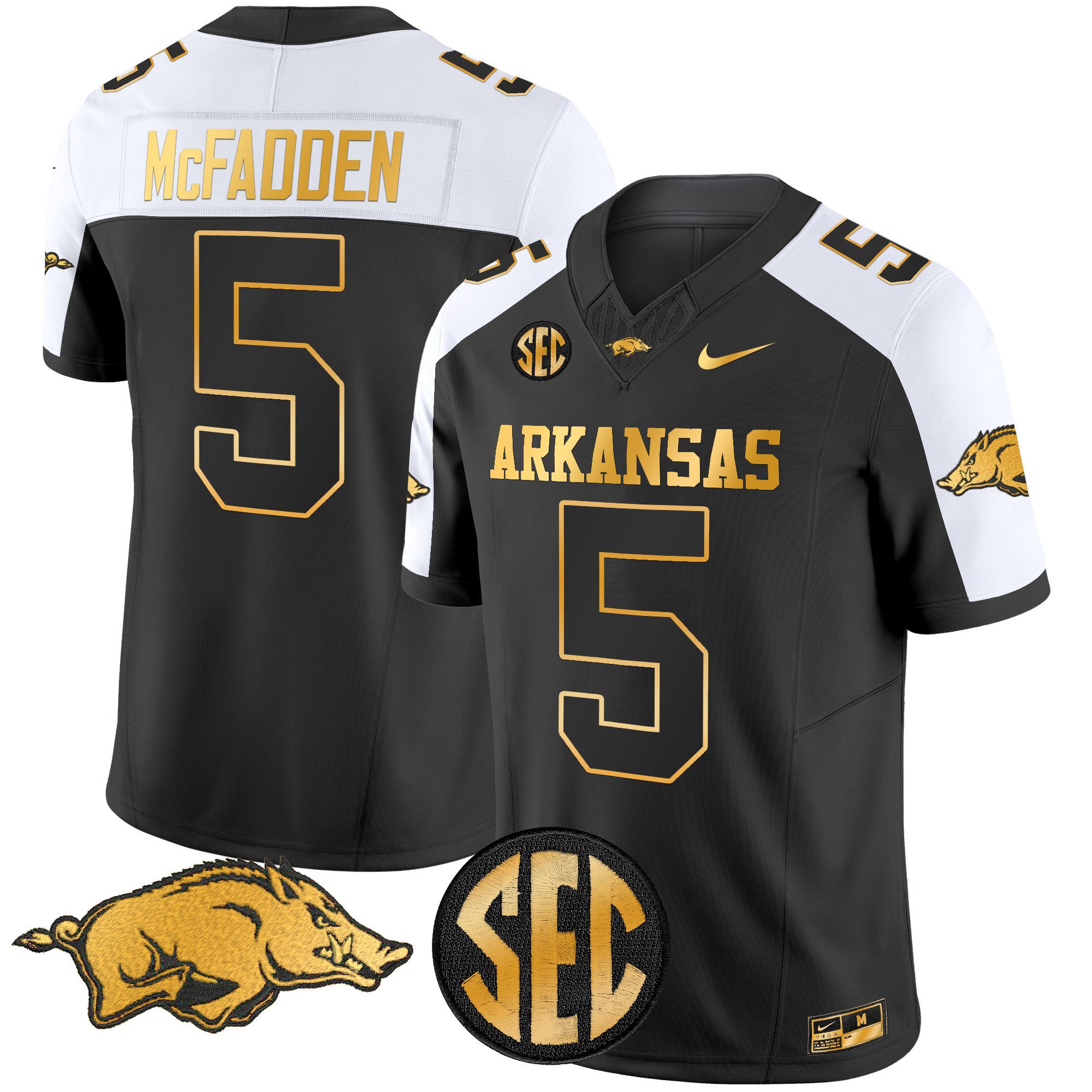 Men Arkansas Razorbacks #5 Mcfadden Black Nike 2024 Gold Vapor Limited NCAA Jersey